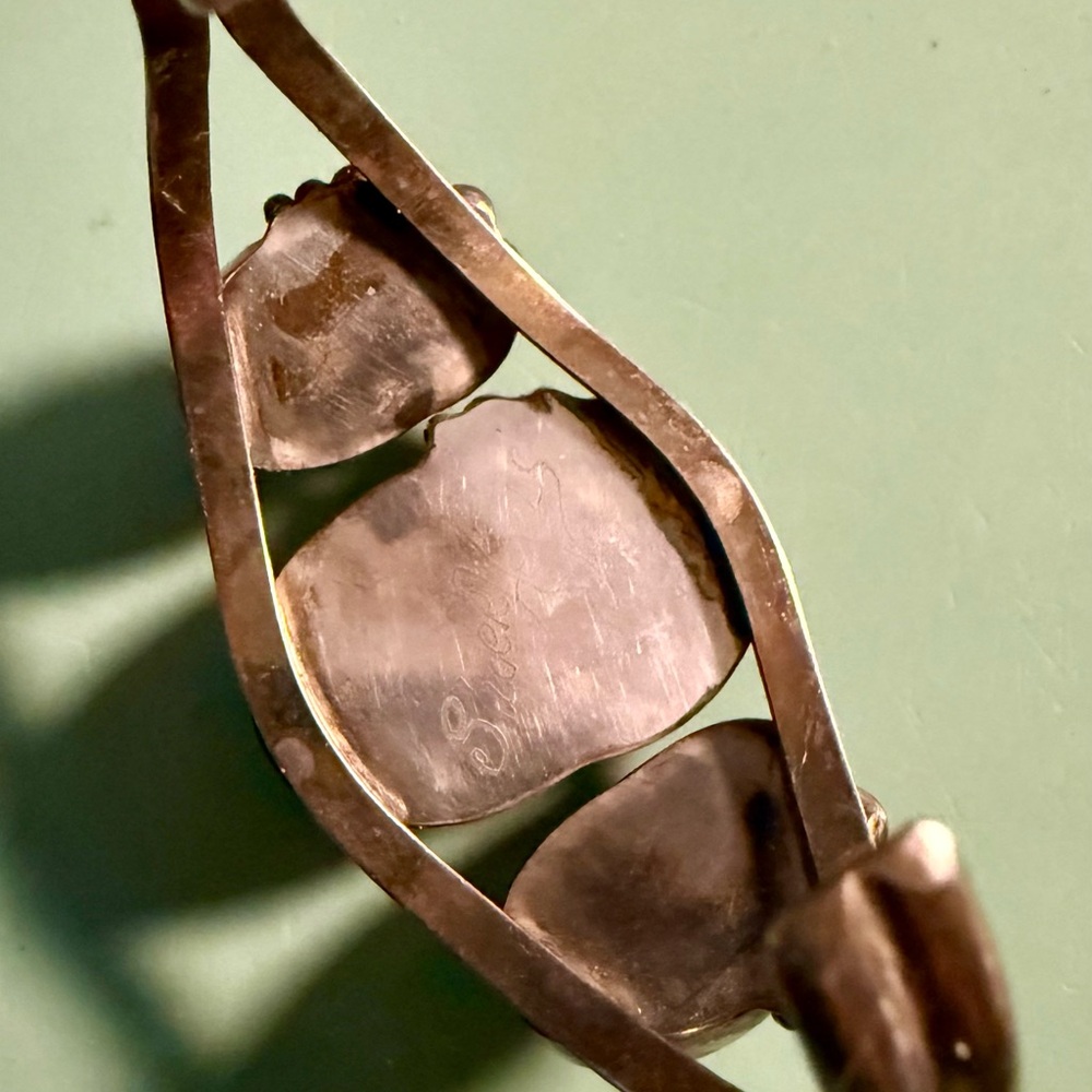 Signed Sterling Silver Turquoise Three-Stone Cuff Bracelet - Picture 10 of 15